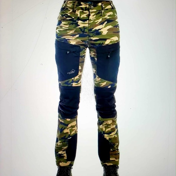 NEW Arrak Camo Stretch Pants Women Size 10 Olive w Pockets High Rise Euro 42 - Picture 1 of 6